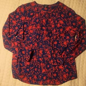 TALBOTS Red Floral Navy Blue Blouse